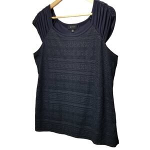 AB Studio Top XL Knit Navy Blue Short Sleeve T Shirt